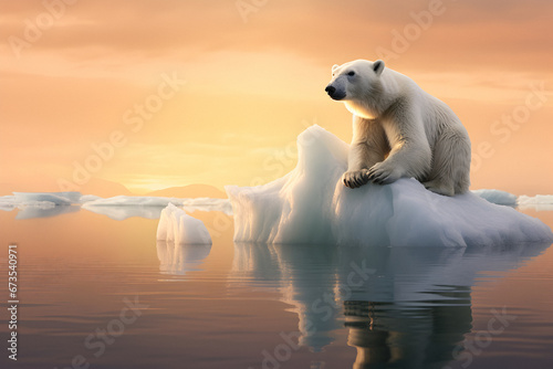 polar bear  standing melting glacier
