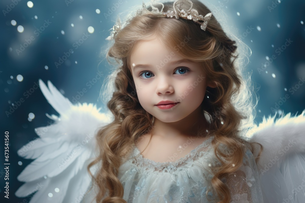 portrait of a little girl with angel wings. christmas angel
