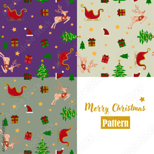 Pattern Merry Christmas - Santa's sleigh with reindeer and stars - merry christmas