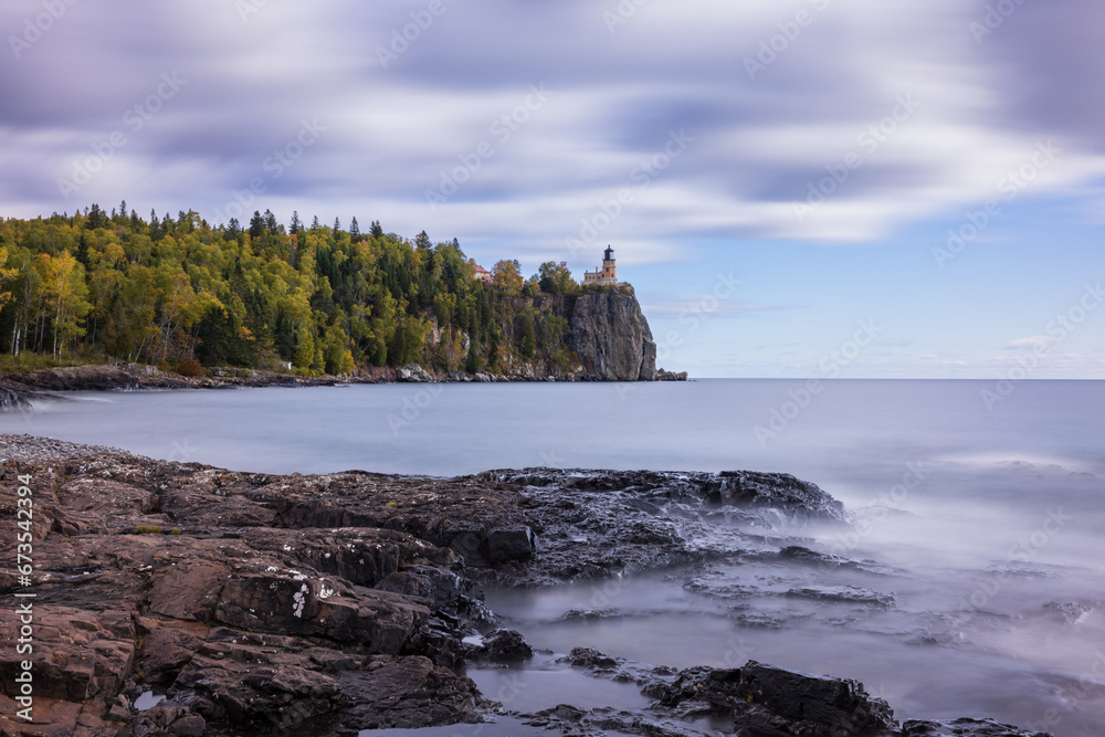 Split Rock Lighthouse - A lighthouse on a cliff along Lake Superior in autumn.