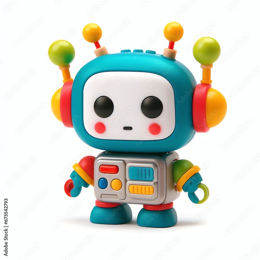 Image of a cute colored toy robot on a white background. Image of a cute colored toy robot on a white background.