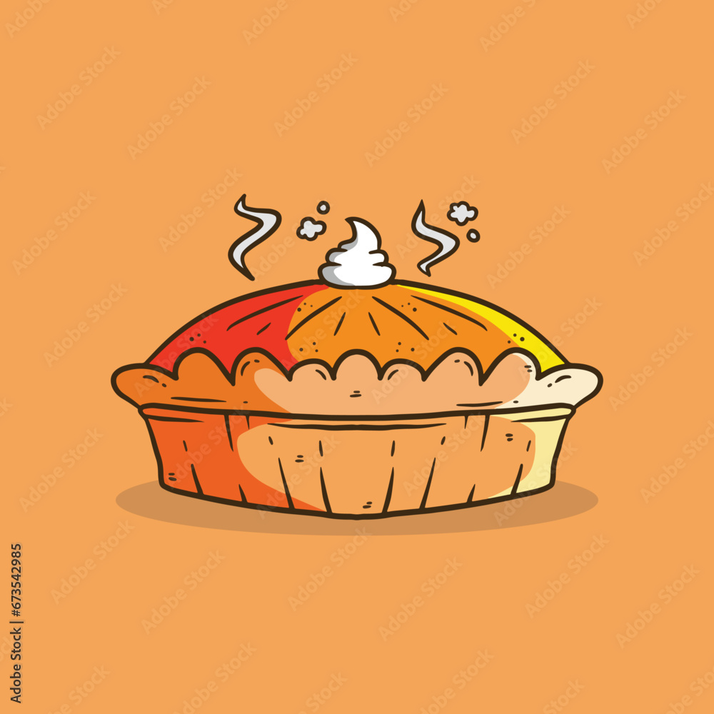 Pies Vector Cartoon Illustration.Thanksgiving and Holiday Pie. Happy Thanksgiving Day traditional pie with whipped cream on the top. Pies Vector Cartoon Illustration.Thanksgiving and Holiday Pie. Happy Thanksgiving Day traditional pie with whipped cream on the top.