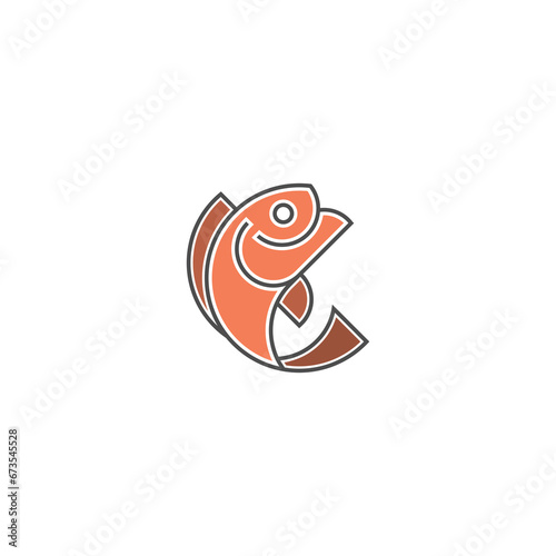 Template of round logo with fish. Creative vector template of fishing club logo or fishing online shop. Icon of fish isolated on white background.