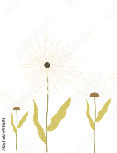 set of illustrations of yellow meadow flowers dandelion and green leaves. hand painted for design and invitations.