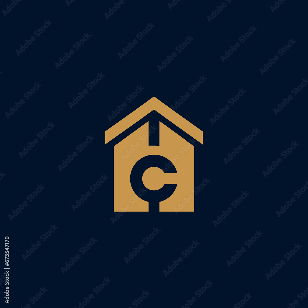 Letter C with House logo design vector, Creative House logo concepts template illustration Letter C with House logo design vector, Creative House logo concepts template illustration