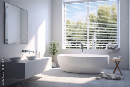 Luxurious bathroom interior with bathtub and beautiful view © InfiniteStudio