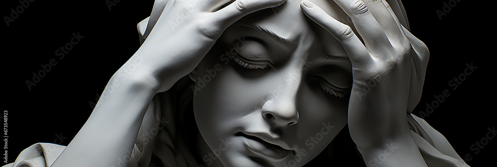 Ancient sculpture suffering from headache - obrazy, fototapety, plakaty 