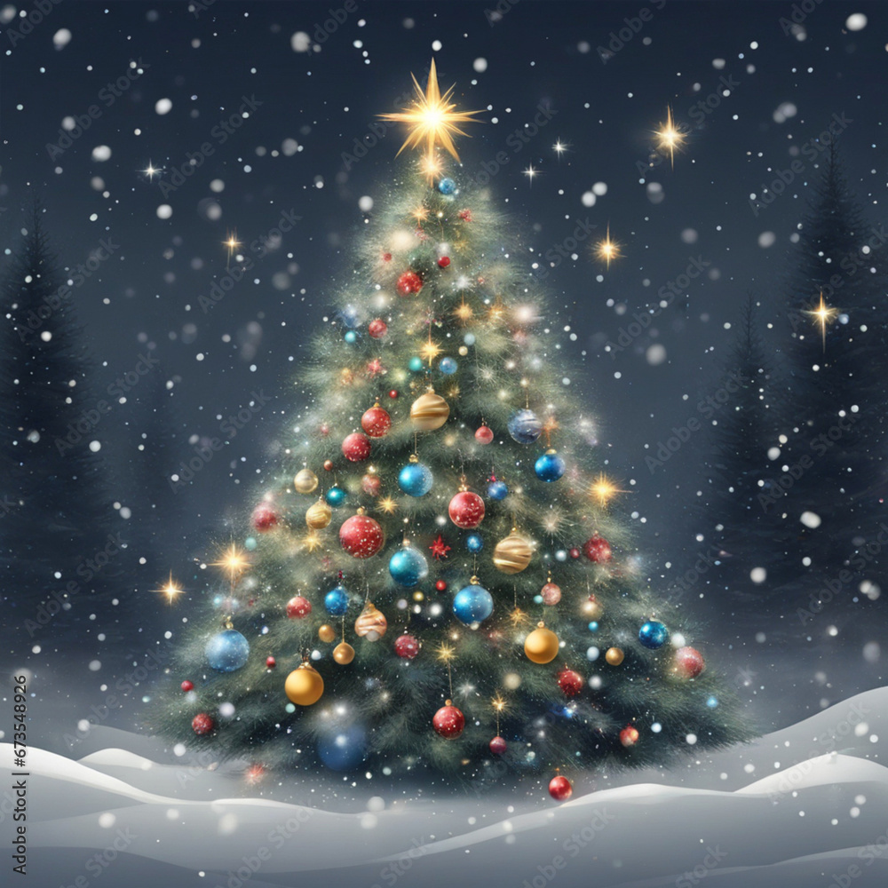 Fototapeta premium christmas tree with snowflakes and stars