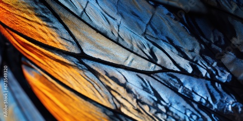 close up butterfly wing blue and orange colors, generative AI