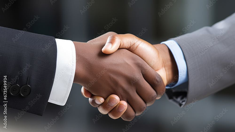 close up of businessmen handshake, generative ai