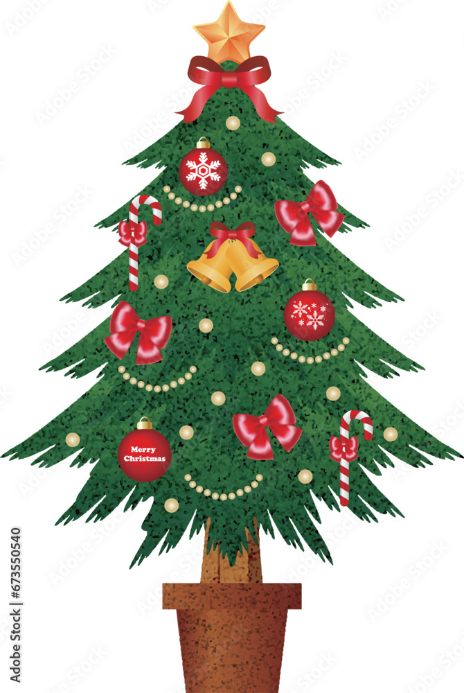 Obraz premium クリスマス クリスマスツリー オーナメント 飾り 装飾 アナログタッチ 水彩 イラスト素材