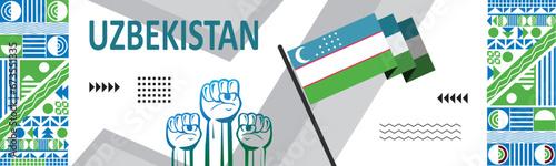 Uzbekistan Banner Design With Flag color Background,National day or Independence day design for Uzbek celebration. Independence day vector illustration..eps