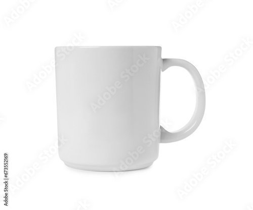 One light ceramic mug isolated on white