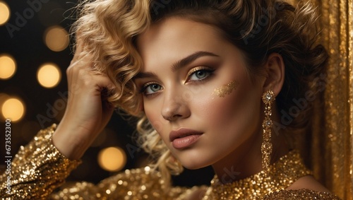 Elegance in a Golden Dress: Captivating Portrait of a woman