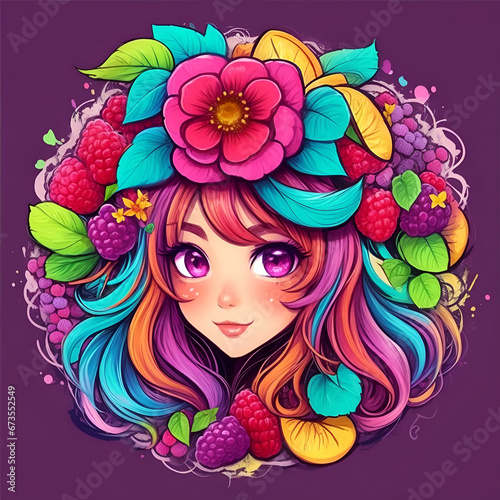 Illustration of beautiful woman in fruit frame 