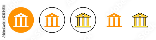 Bank icon set for web and mobile app. Bank sign and symbol, museum, university