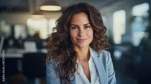 Potrait beautiful smiling business woman looking at camera, happy girl in creative office, successful career