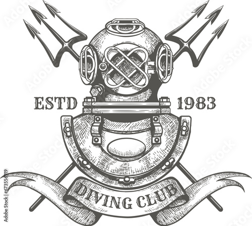 Vintage diving club emblem