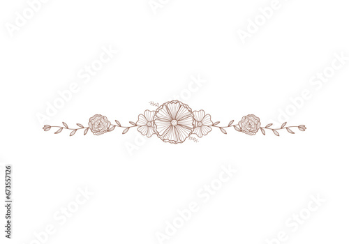 hand drawn blossom lineart flower line divider for footer or header decoration. Vector hand drawn wedding flower decoration