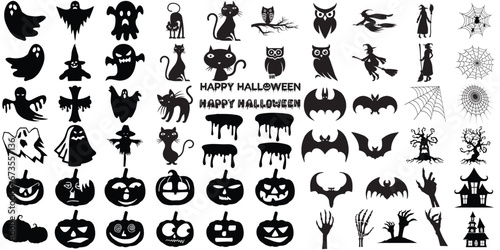 Set of halloween silhouettes black icon and character. Collection of halloween silhouettes .Vector illustration. Isolated on white background.