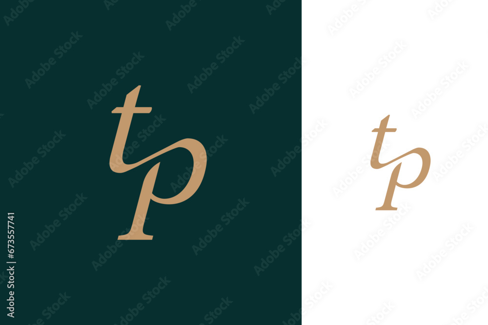 elegant simple minimal luxury serif font alphabet letter t p monogram logo design - obrazy, fototapety, plakaty 