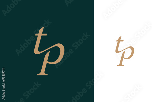 elegant simple minimal luxury serif font alphabet letter t p monogram logo design
