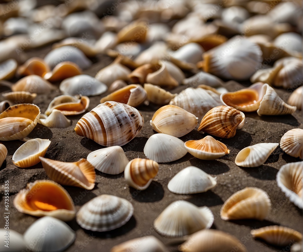 Natural seashell collection, beach-inspired decor.