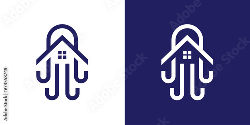 logo design combining the shape of an octopus with a house roof.