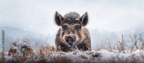Snow covered wild boar