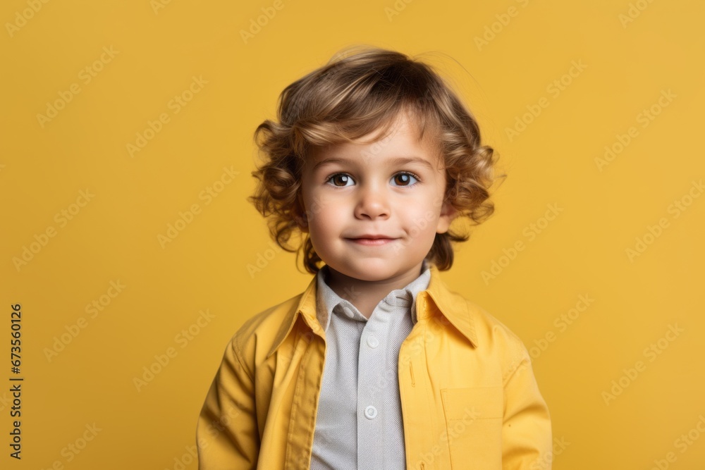 Portrait of a beautiful little boy with curly hair on a yellow background Portrait of a beautiful little boy with curly hair on a yellow background