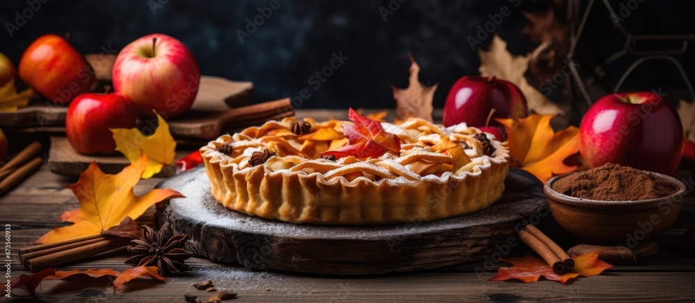 Autumn treat created at home with a harmonious blend of apples and a delicious pie A delightful dessert for the fall season