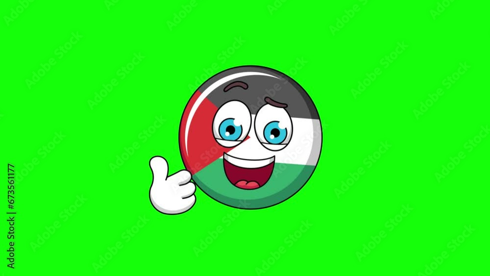 Thumbs-up flag of palestine cartoon loop animation on a green screen
