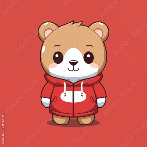 Cute teddy bear with red  sweater. Generative AI