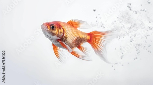 AI-generated illustration of a vibrant orange goldfish leaping out of a still body of water © Wirestock