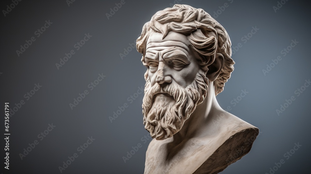 3d rendering of a golden and silver metal stoic bust illustration with strong reference to stoicism and philosopher on a clean and isolated background - obrazy, fototapety, plakaty 