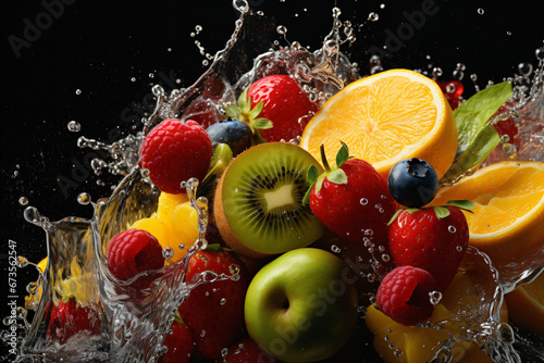 ripe fruits with splashes of water