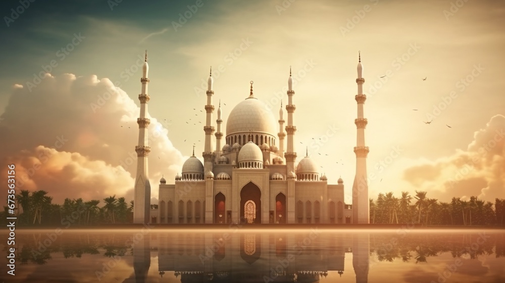 Sharjah Mosque Largest Masjid in Dubai, Ramadan Eid Concept background, Arabic Letter means Indeed, prayer has been decreed upon the believers a decree of specified times, Travel and tourism image