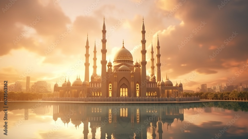Sharjah Mosque Largest Masjid in Dubai, Ramadan Eid Concept background, Arabic Letter means Indeed, prayer has been decreed upon the believers a decree of specified times, Travel and tourism image - obrazy, fototapety, plakaty 