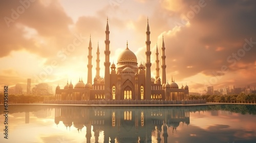 Fotografiet Sharjah Mosque Largest Masjid in Dubai, Ramadan Eid Concept background, Arabic L