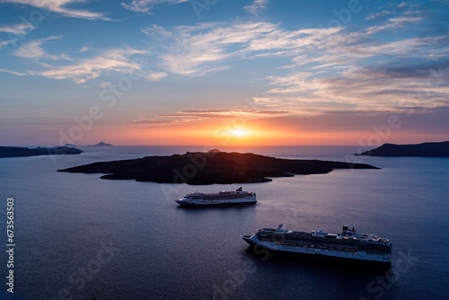 Sunset over the sea with ships