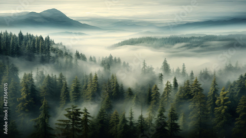 A forest filled with lots of trees covered in fog © Eduardo