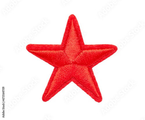 embroidered red star isolated on white background photo