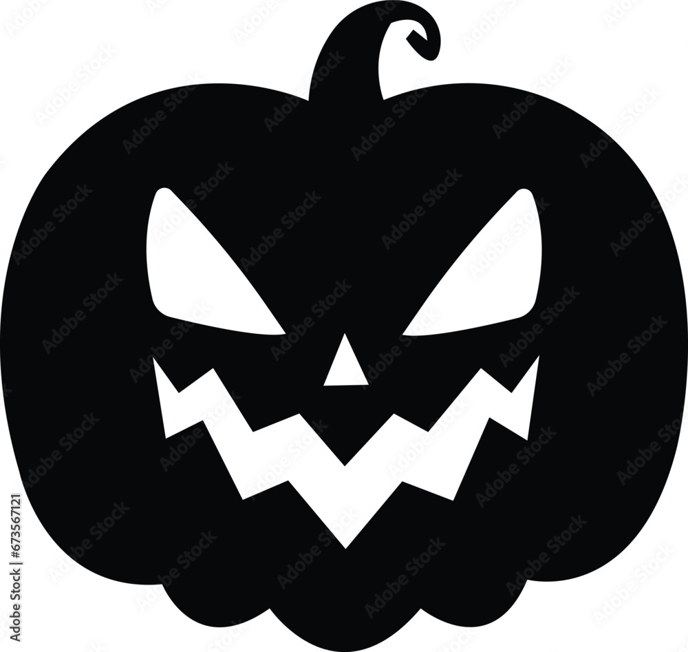 Naklejka premium Black fill Cute Halloween Pumpkin icon. Smiling cartoon lantern face. Halloween holiday character in the shape of pumpkin. Halloween pumpkin day symbol isolated on transparent background.