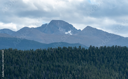 Long’s Peak rises above the forests of Rocky Mountain National Park in northern Colorado.