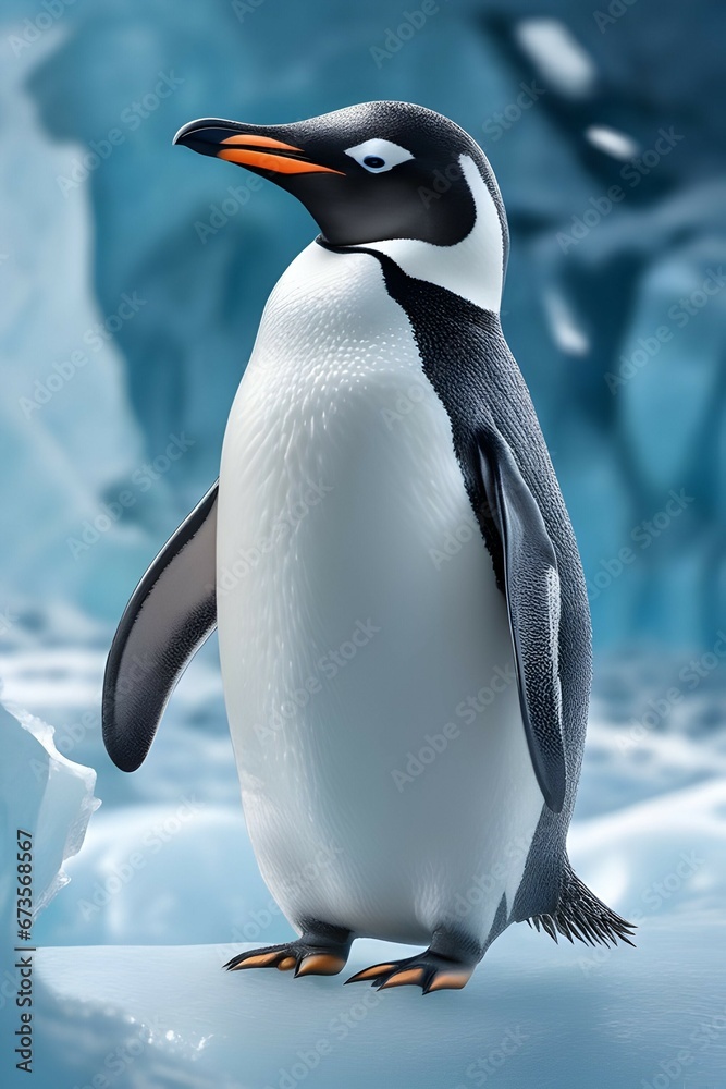 Fototapeta premium A portrait of penguin on winter glacier 