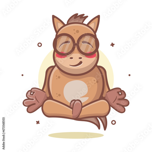 calm horse animal character mascot with yoga meditation pose isolated cartoon