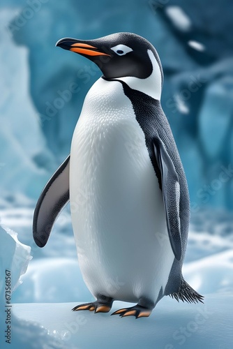 A portrait of penguin on winter glacier 