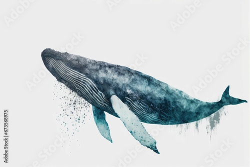 AI generated illustration of a large whale swimming in the water on a white background