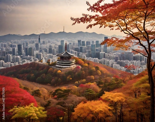 Namsan Tower and pavilion during the autumn background.