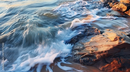 An The beauty of the abstract waves in the colorful river and sea meet during the high and low tides.